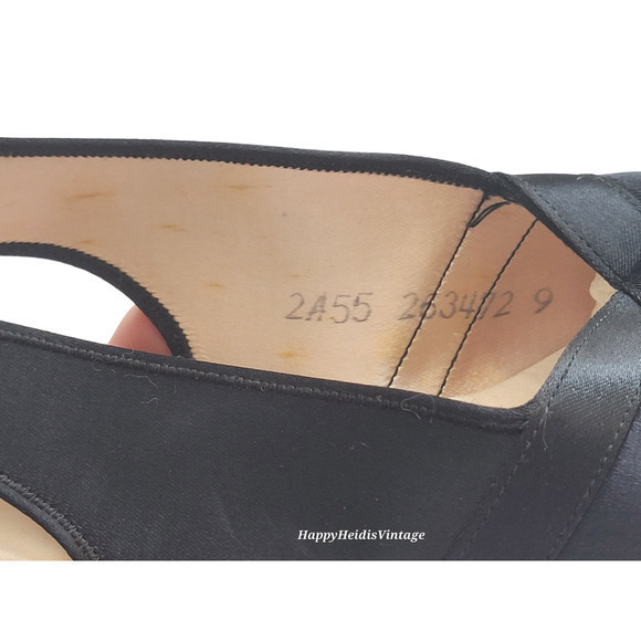 Vintage Daniel Green Black Retro Glam Satin Open Toe‎ Sling Back Slippers Shoes - Picture 9 of 10